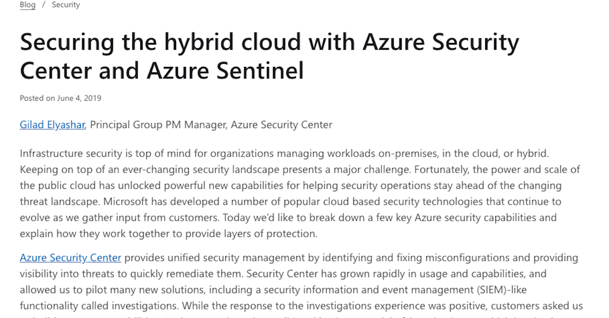 Protegendo a nuvem híbrida com o Azure Security Center e o Azure Sentinel